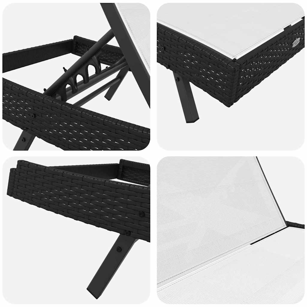 Ligstoel 3 st poly rattan Zwart en Wit
