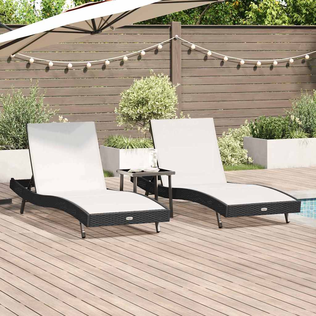 Ligstoel 3 st poly rattan Zwart en Wit