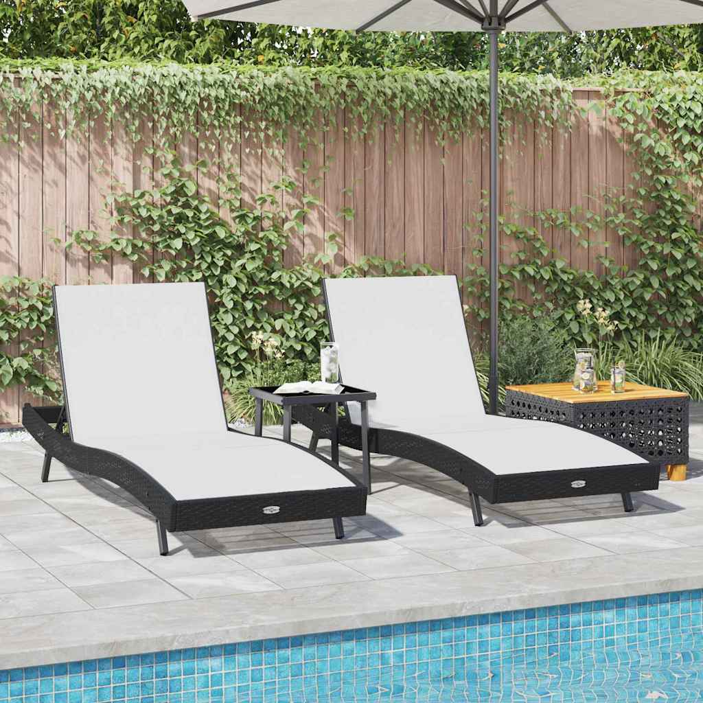 Ligstoel 3 st poly rattan Zwart en Wit