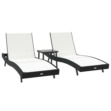Ligstoel 3 st poly rattan Zwart en Wit