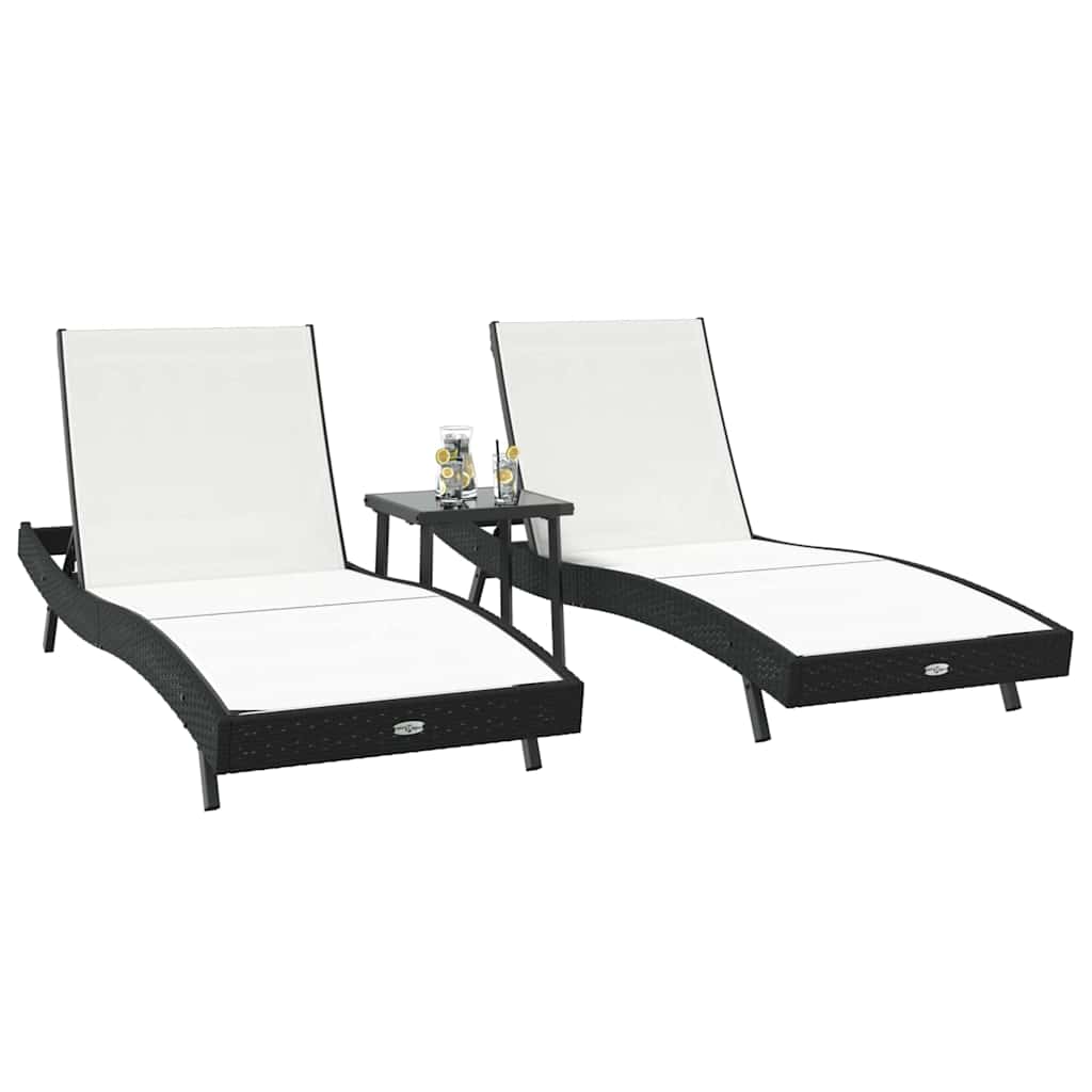 Ligstoel 3 st poly rattan Zwart en Wit