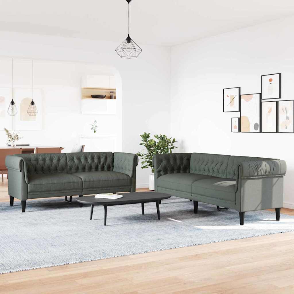 Woonkamer Bank 2 st Donkergrijs Stof