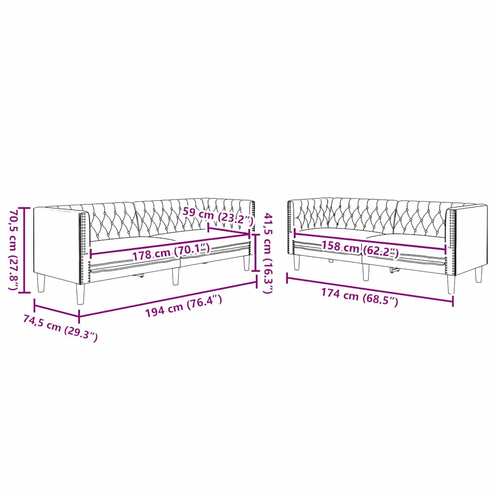 Woonkamer Bank 2 st Zwart Nep Leer