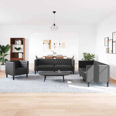 Woonkamer Bank 3 st Zwart Nep Leer