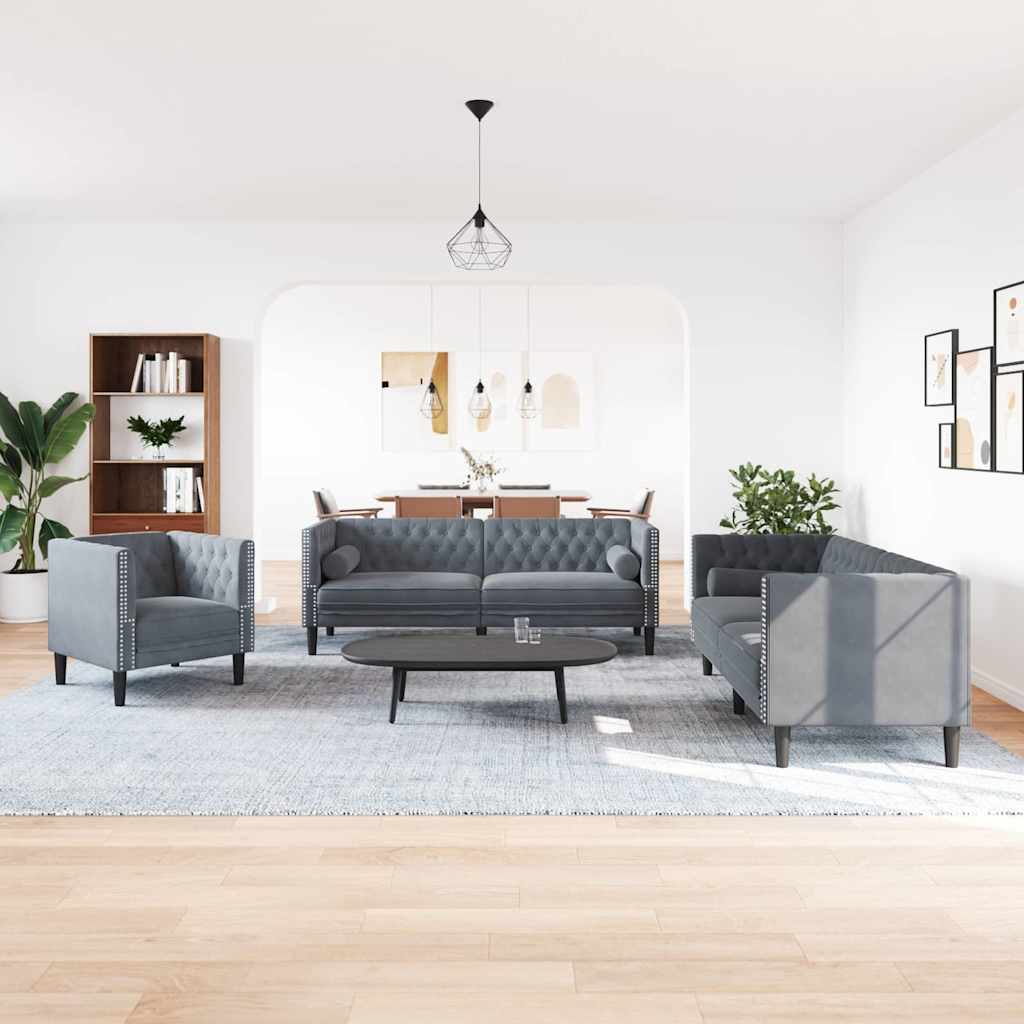 Woonkamer Bank 3 st Donkergrijs Fluweel