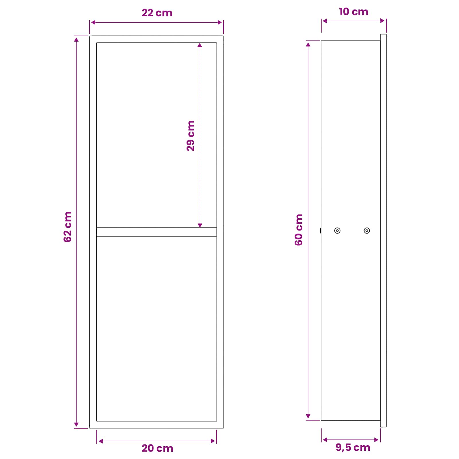 Douche Niche Zwart 60 x 20 x 9,5 cm Roestvrij staal