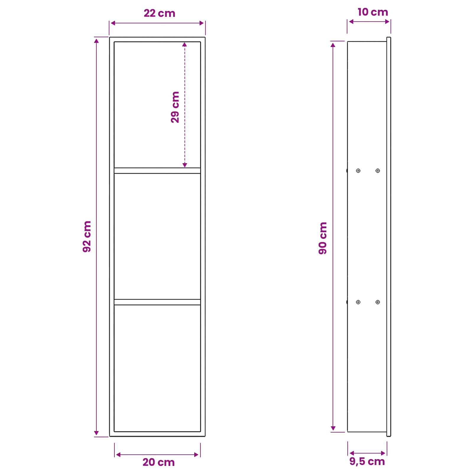 Douche Niche Wit 90 x 20 x 9,5 cm Roestvrij staal