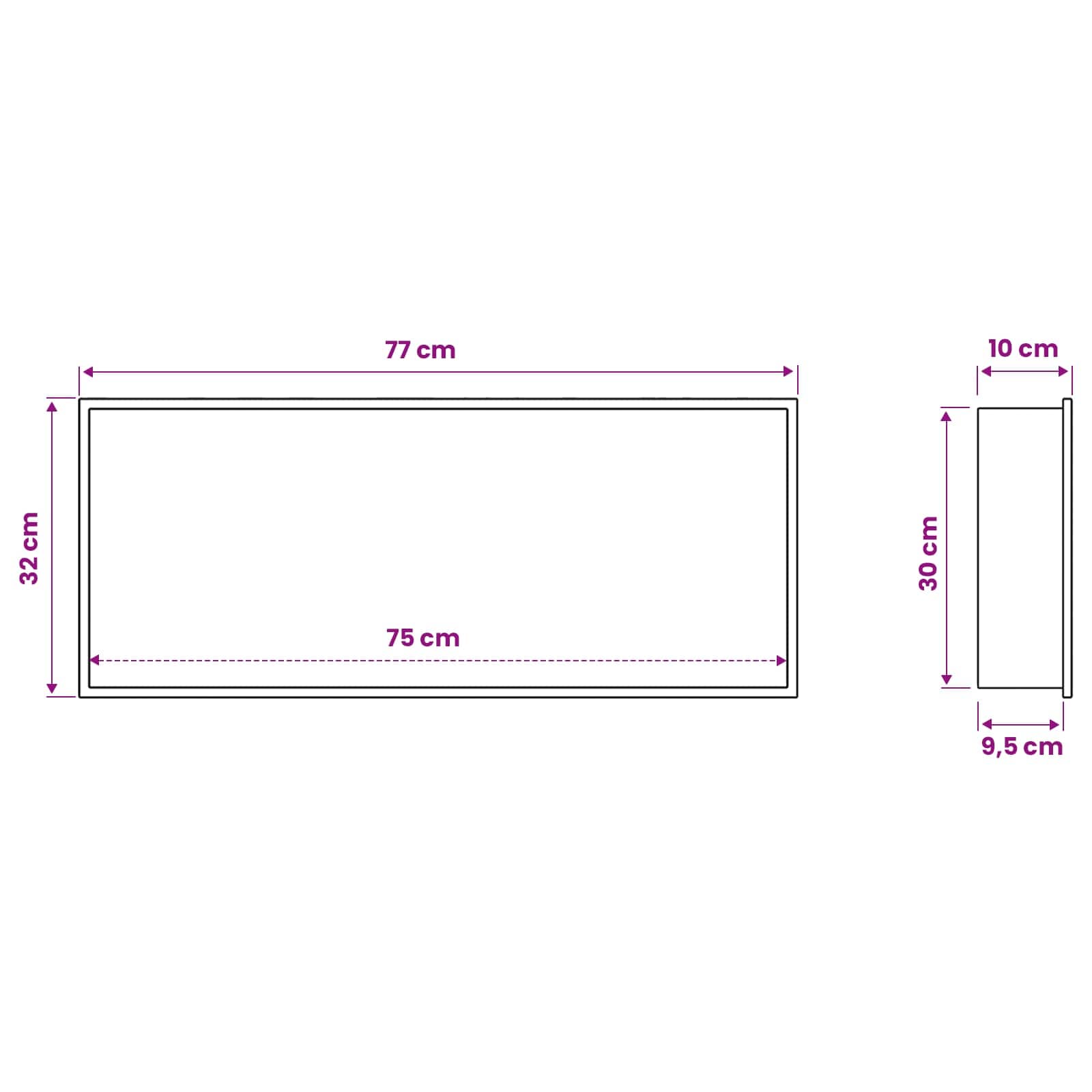 Douche Niche Zwart 75 x 30 x 9,5 cm Roestvrij staal