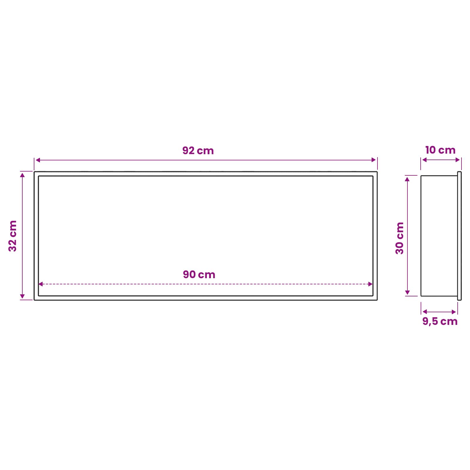Douche Niche zilver 90 x 30 x 9,5 cm Roestvrij staal