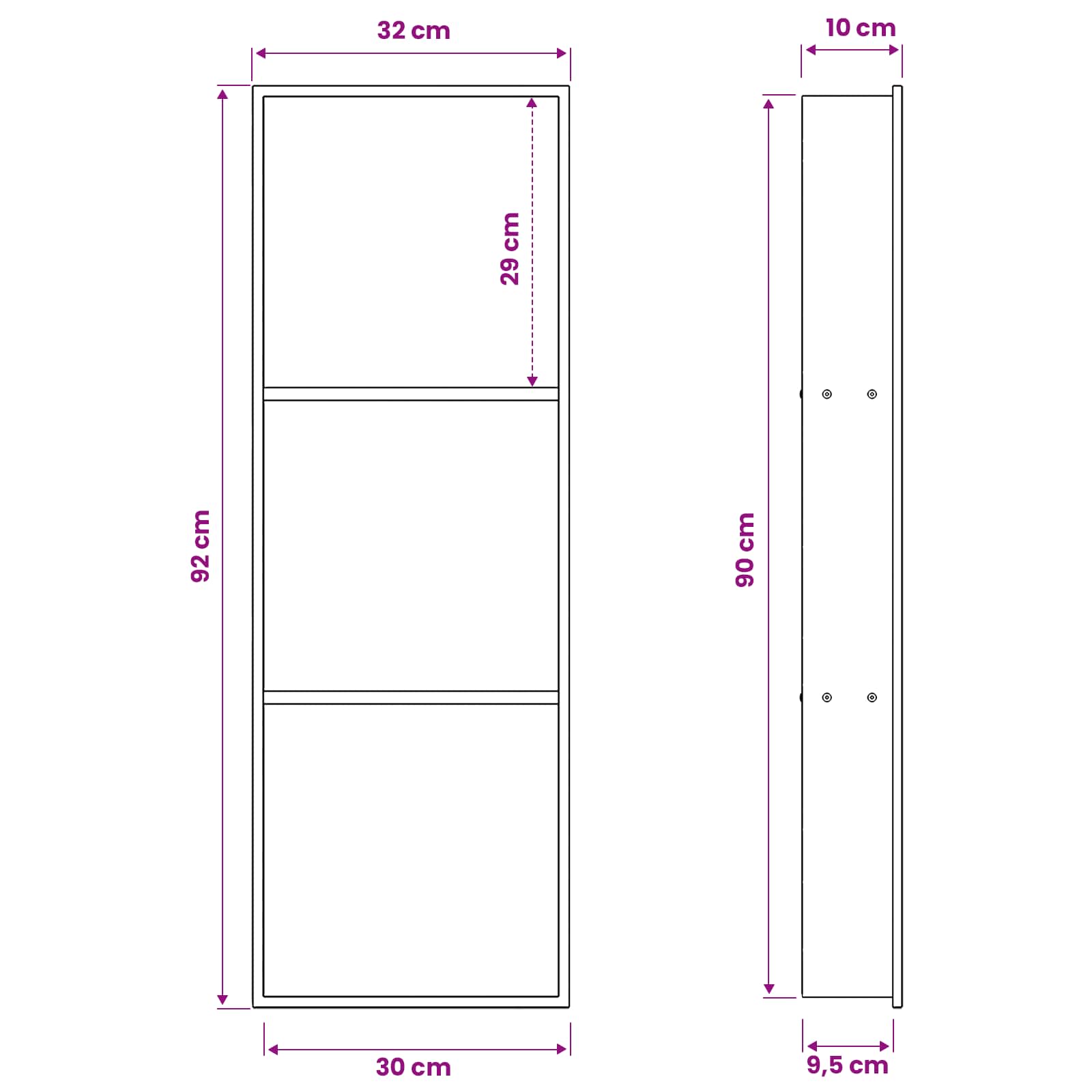 Douche Niche Wit 90 x 30 x 9,5 cm Roestvrij staal