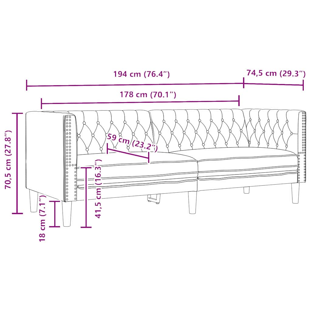 Bank Zwart 194 x 74,5 x 70,5 cm PVC
