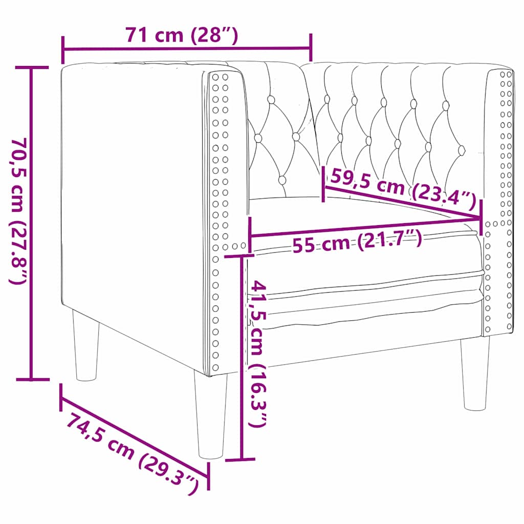 Bank Donkergrijs 74,5 x 71 x 70,5 cm Fluweel