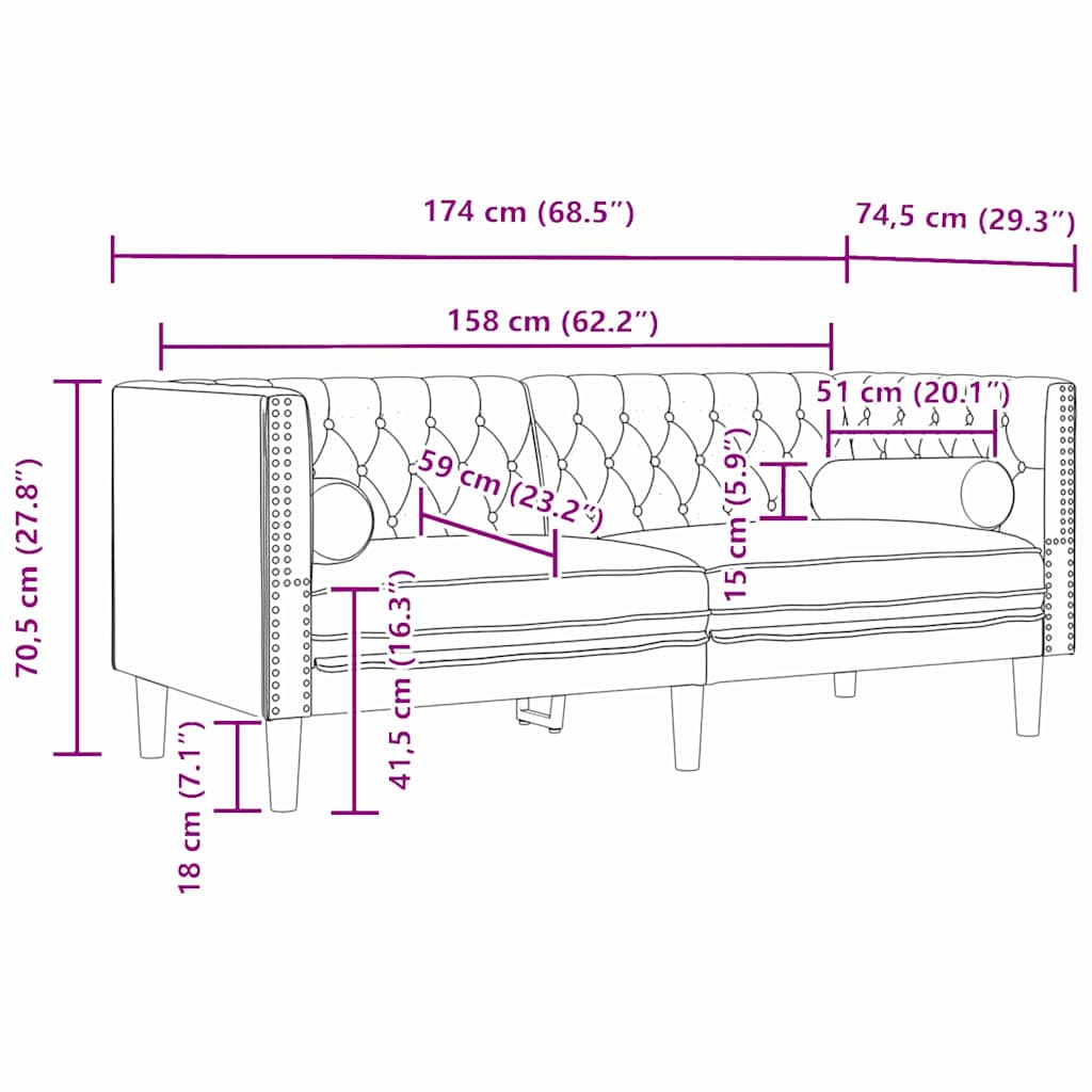 Bank Donkergrijs 174 x 74,5 x 70,5 cm Fluweel