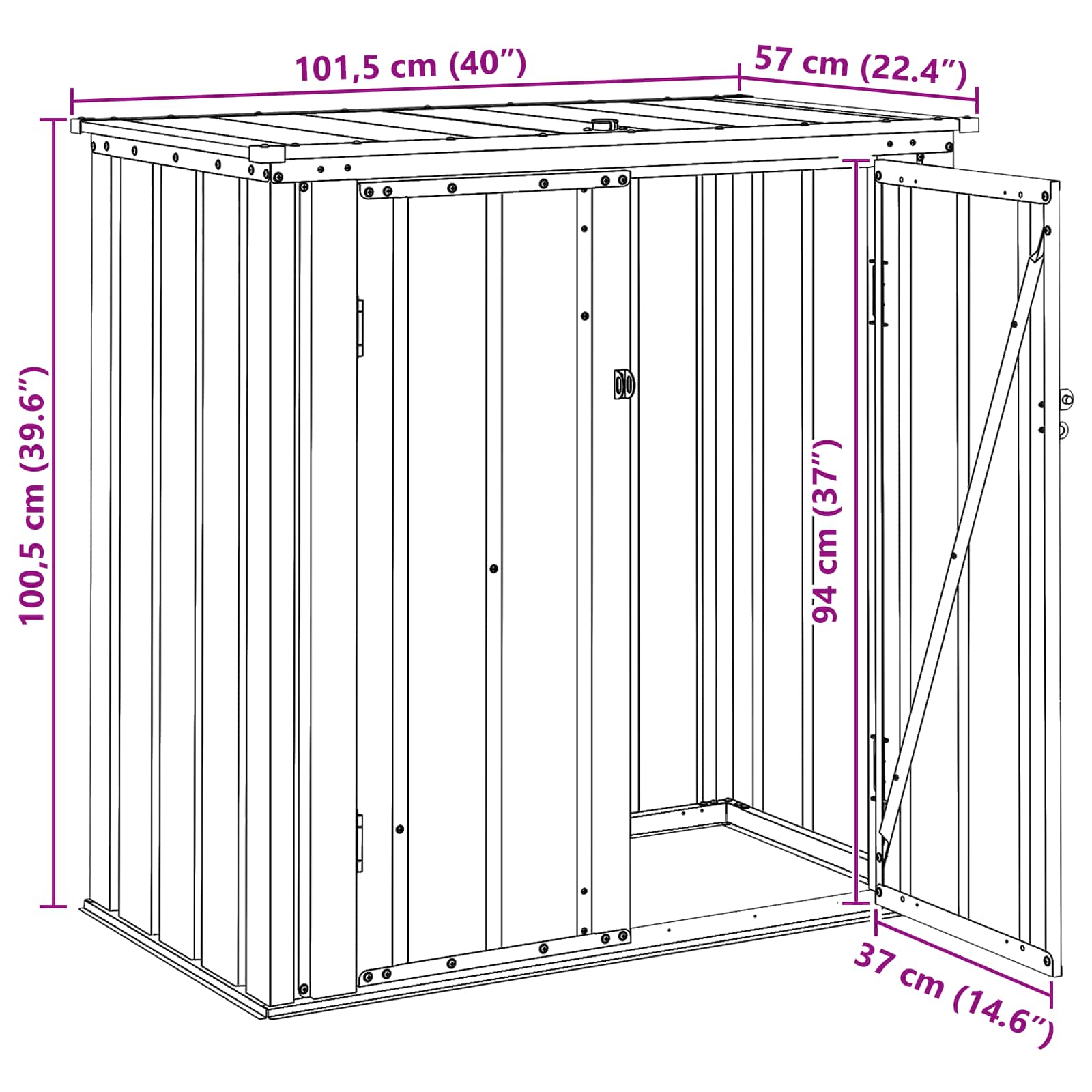 Tuinopslagdoos Zwart 101,5 x 57 x 100,5 cm Staal
