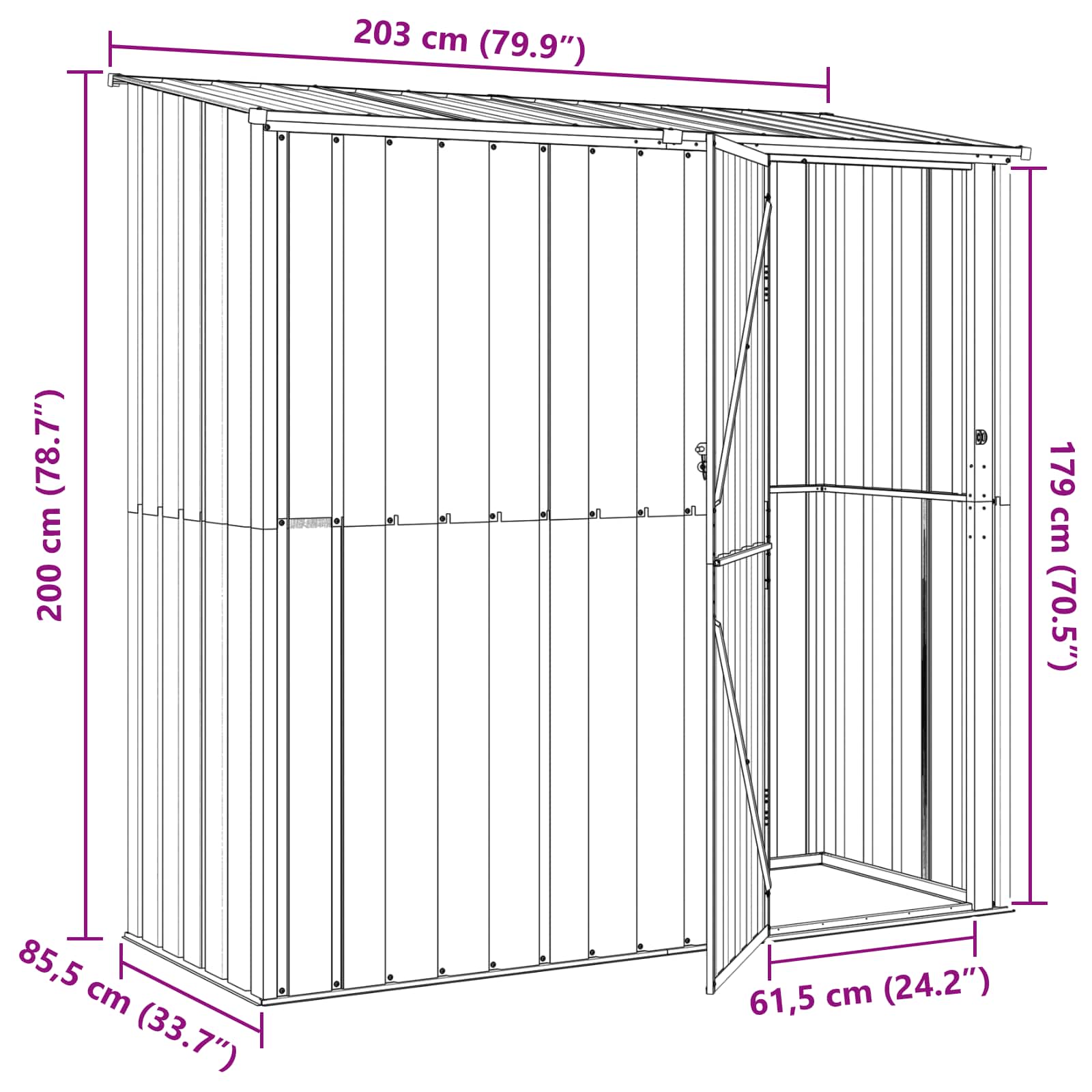 Tuinhuisjes Bruin 203 x 85,5 x 200 cm Metaal