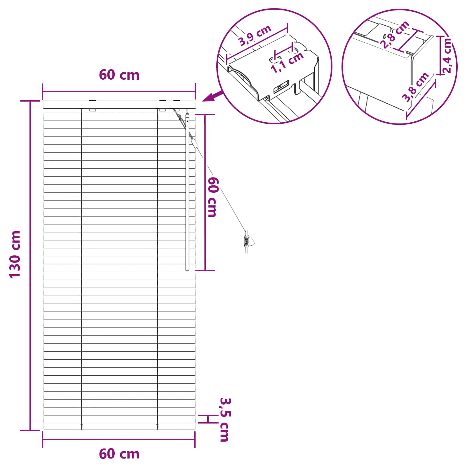 Venetiaanse jaloezie Eiken Look 60 x 130 cm 35 mm