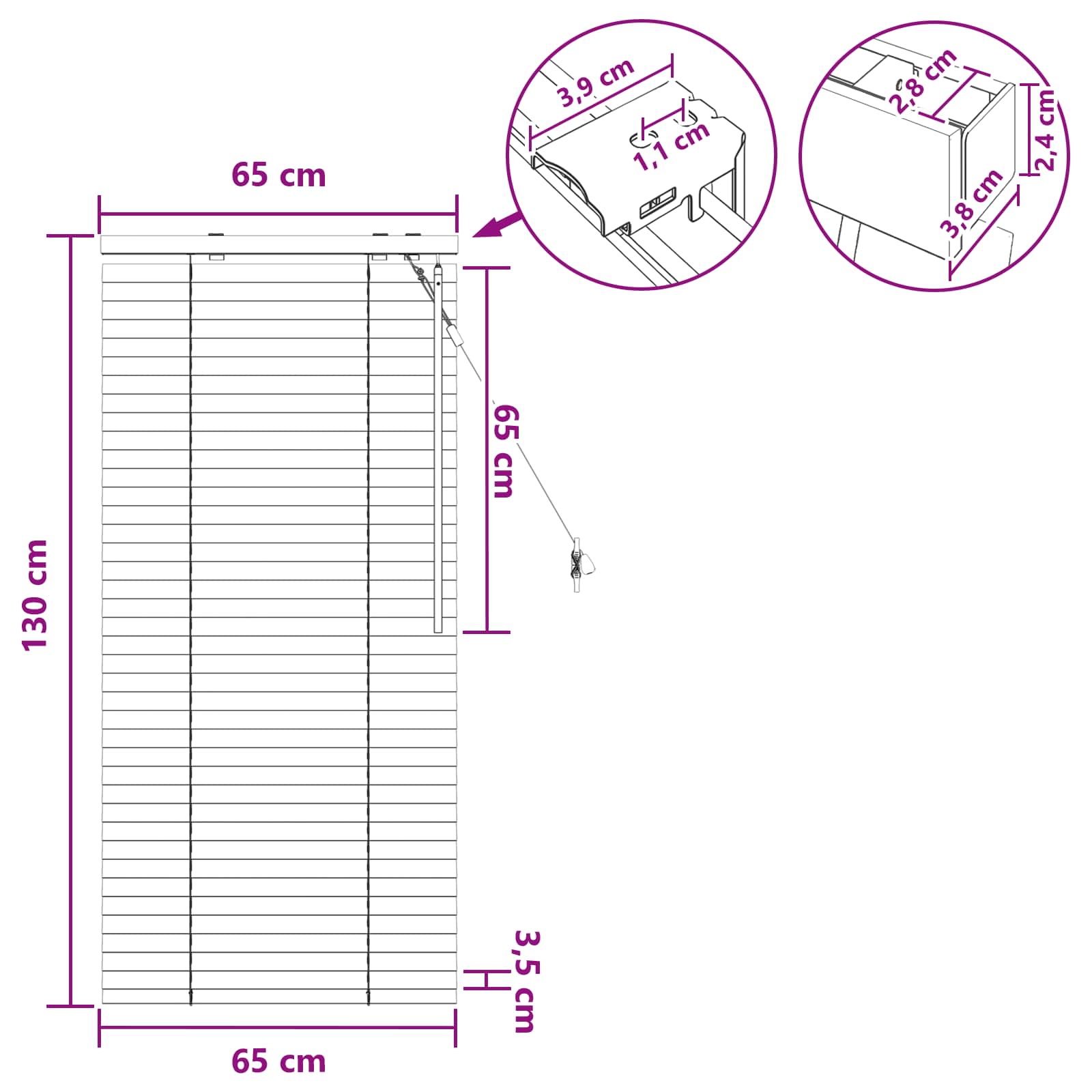 Venetiaanse jaloezie Eiken Look 65 x 130 cm 35 mm