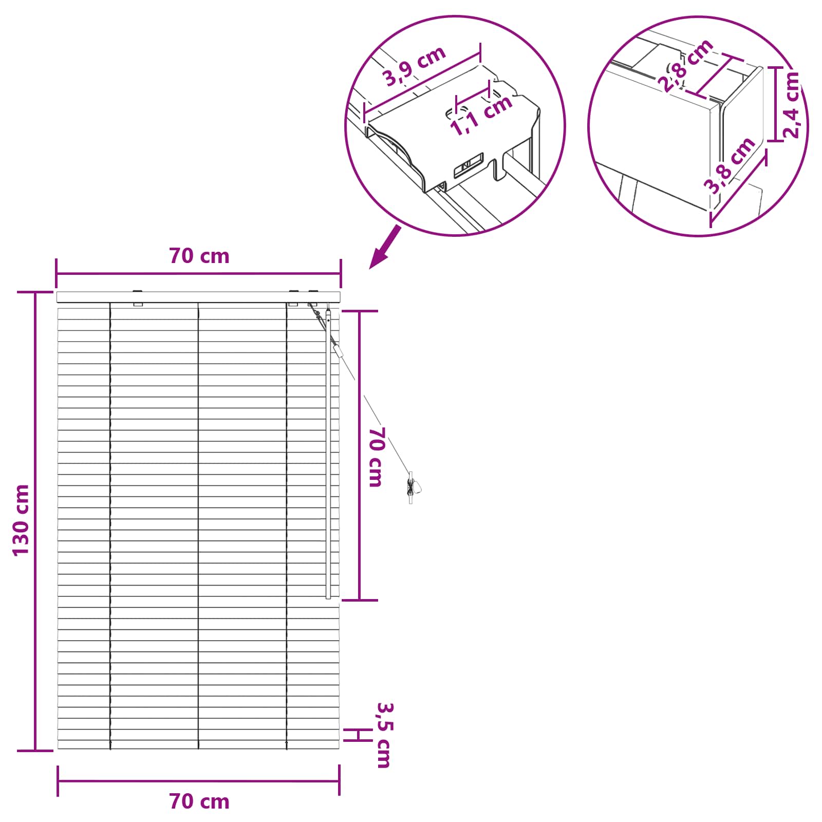 Venetiaanse jaloezie Eiken Look 70 x 130 cm 35 mm