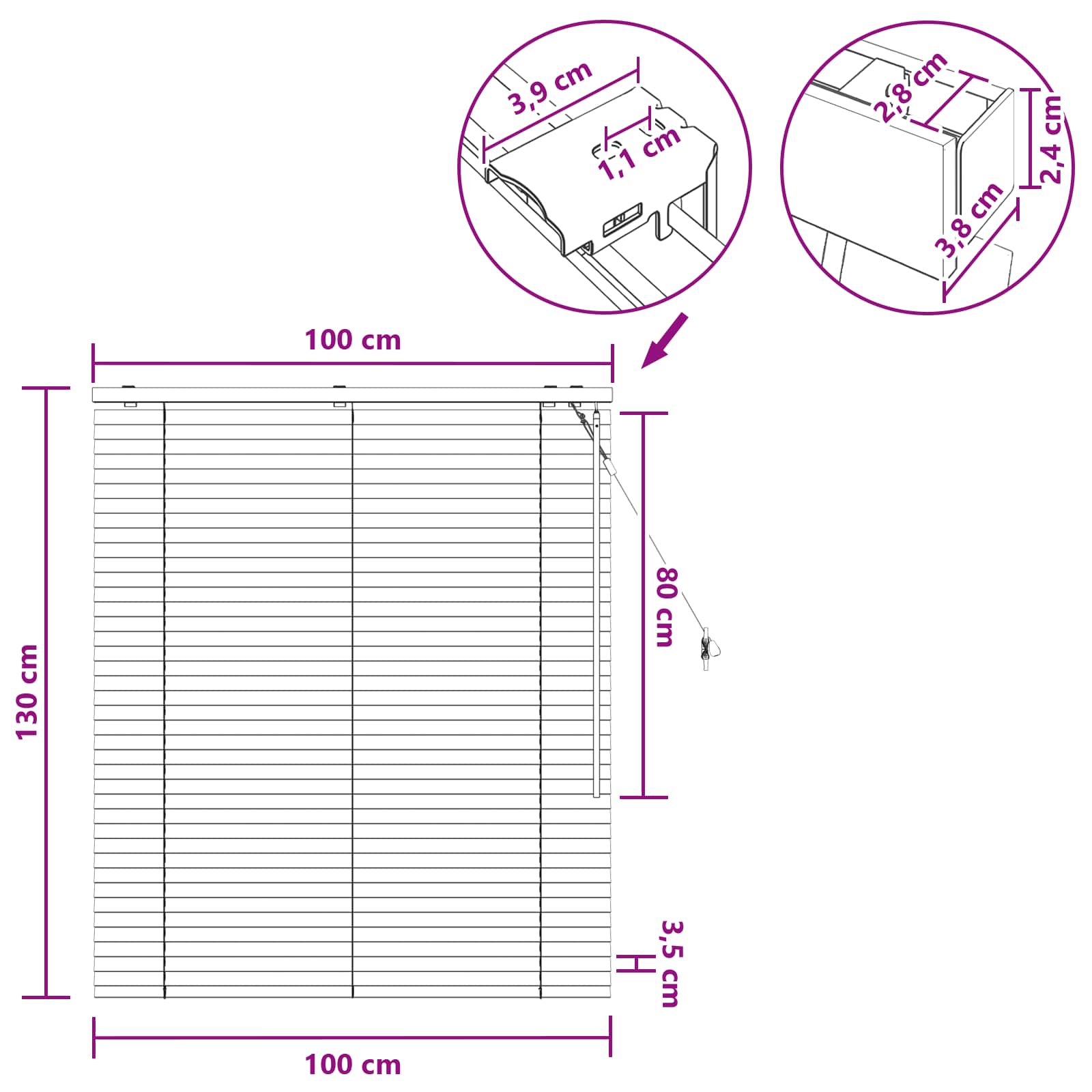 Venetiaanse jaloezie Eiken Look 100 x 130 cm 35 mm