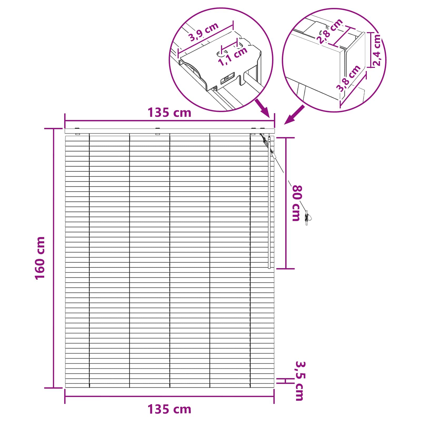 Venetiaanse jaloezie Eiken Look 135 x 160 cm 35 mm