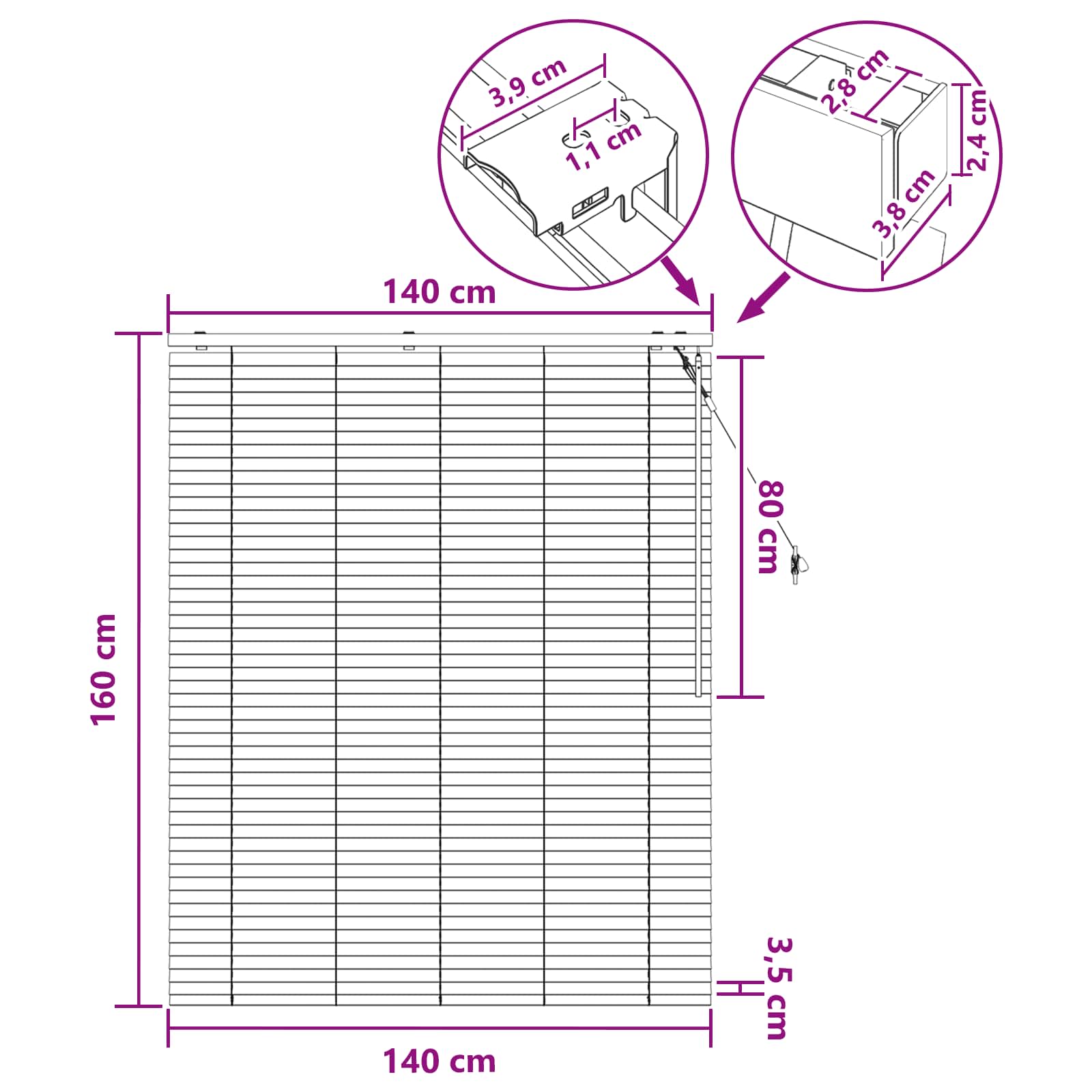 Venetiaanse jaloezie Eiken Look 140 x 160 cm 35 mm