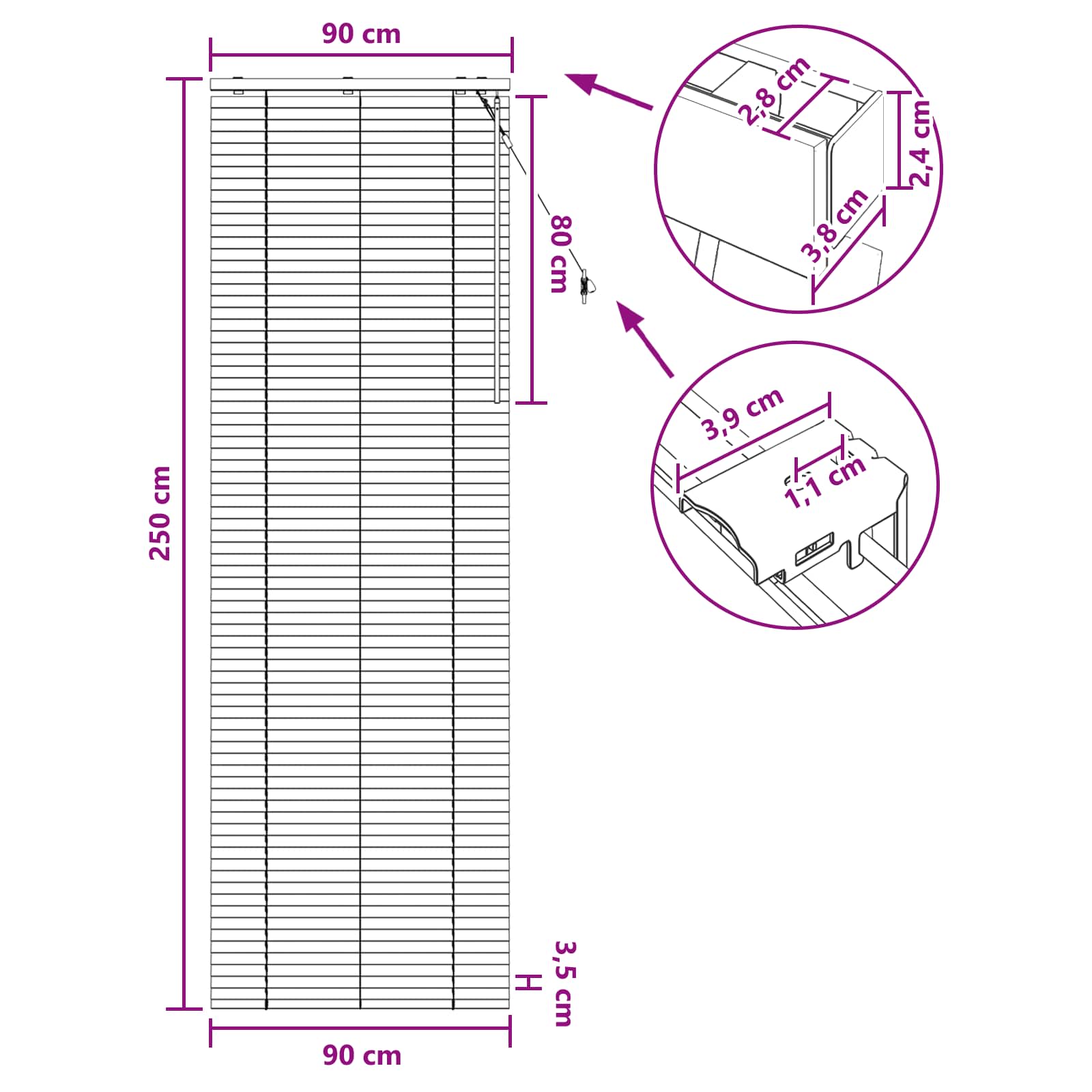 Venetiaanse jaloezie Eiken Look 90 x 250 cm 35 mm