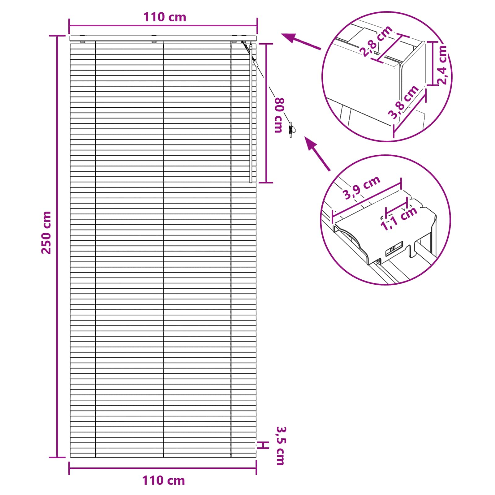 Venetiaanse jaloezie Eiken Look 110 x 250 cm 35 mm