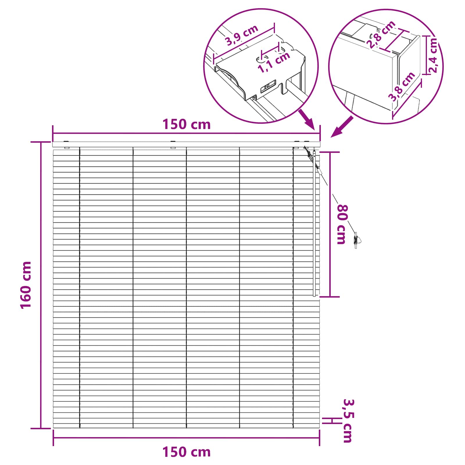 Venetiaanse jaloezie Wit 150 x 160 cm 35 mm