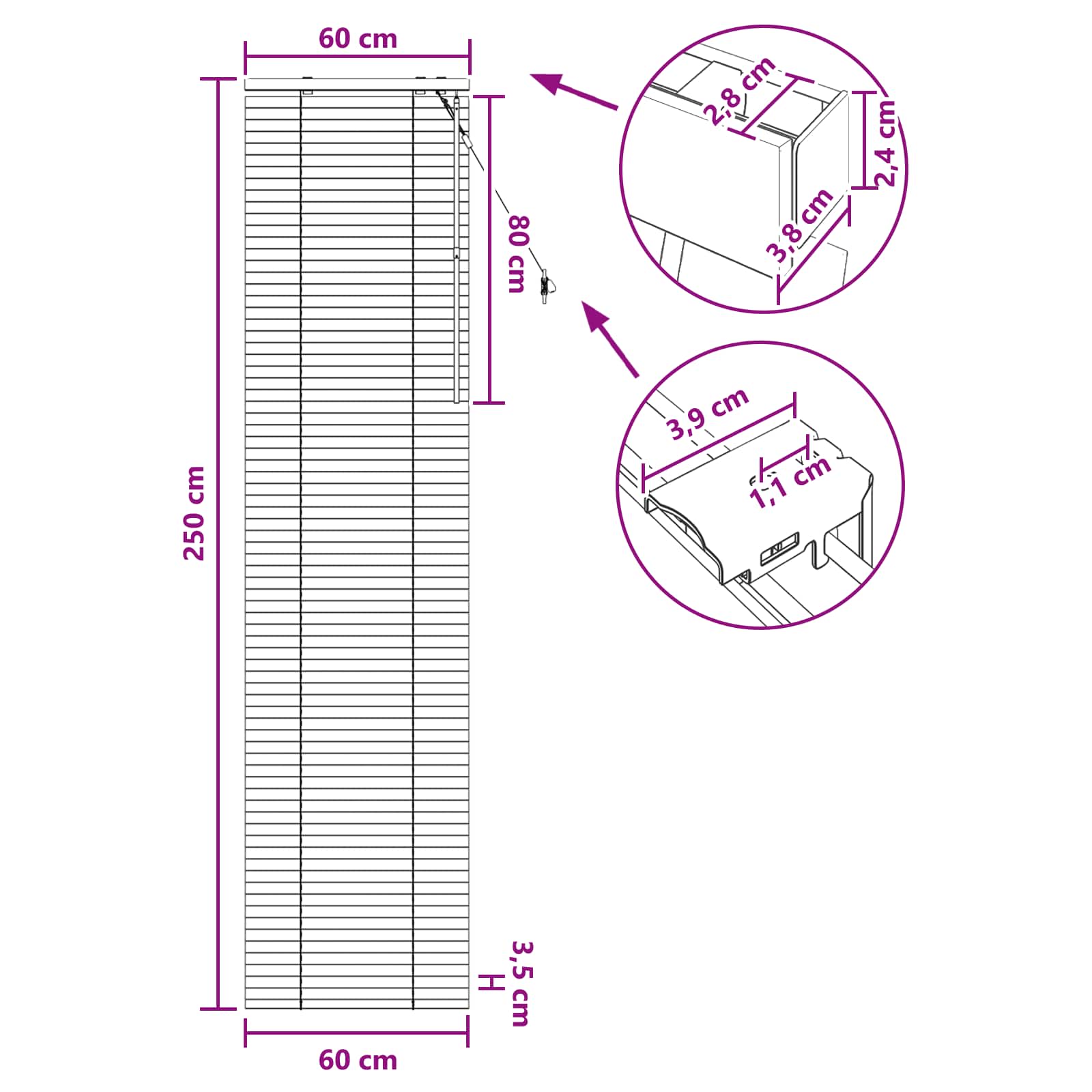 Venetiaanse jaloezie Wit 60 x 250 cm 35 mm