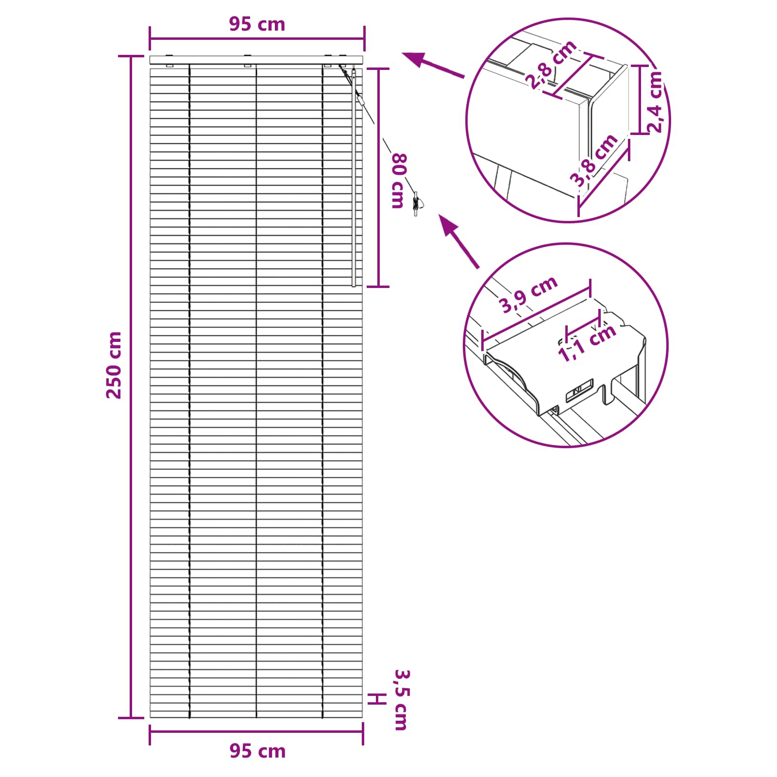 Venetiaanse jaloezie Wit 95 x 250 cm 35 mm