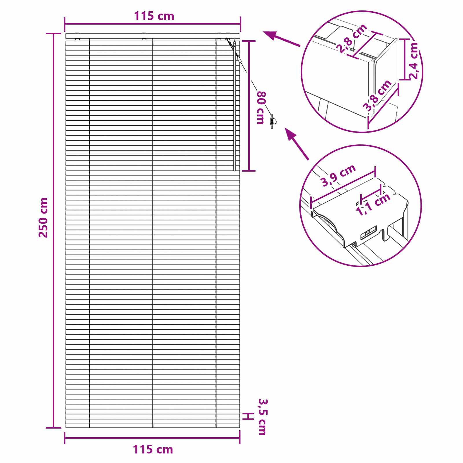 Venetiaanse jaloezie Wit 115 x 250 cm 35 mm