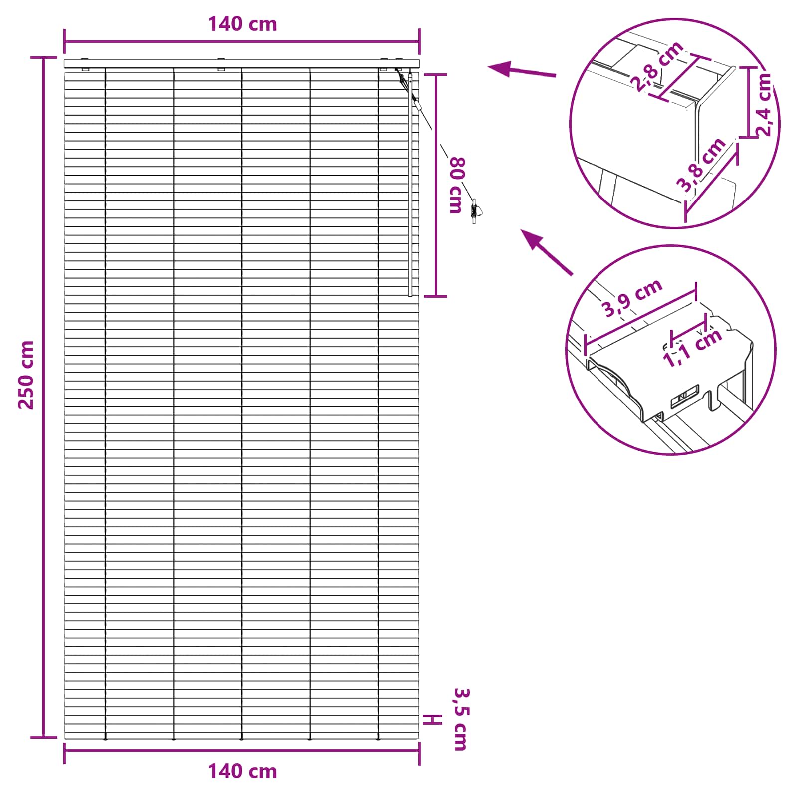 Venetiaanse jaloezie Wit 140 x 250 cm 35 mm