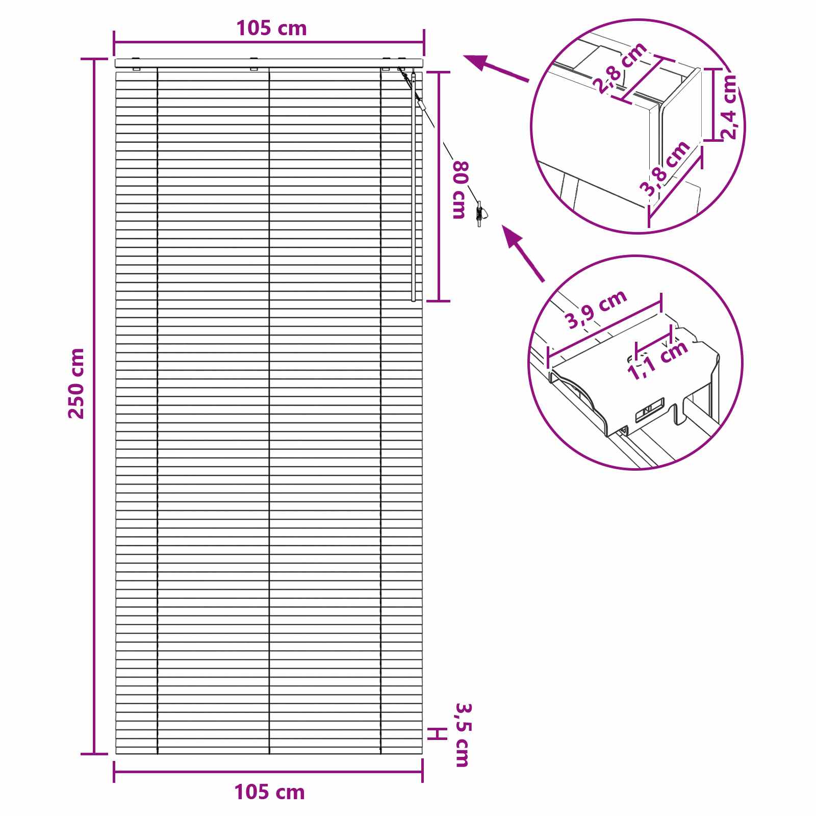 Venetiaanse jaloezie Zwart 105 x 250 cm 35 mm