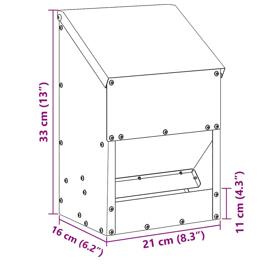 Kip voerbak Zilver 21 x 16 x 33 cm Gegalvaniseerd staal