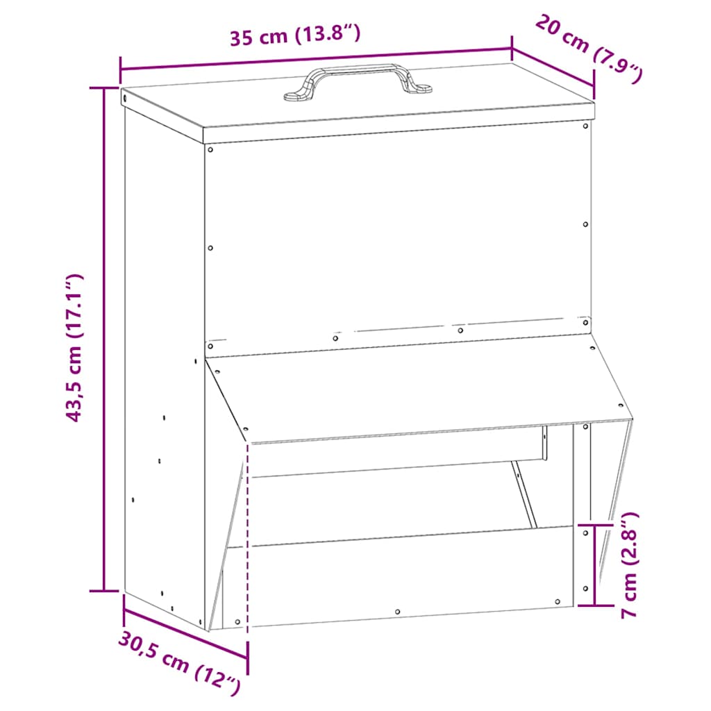 Kip voerbak Olijf Groen 20 x 25 x35 cm Koudgewalst Staal