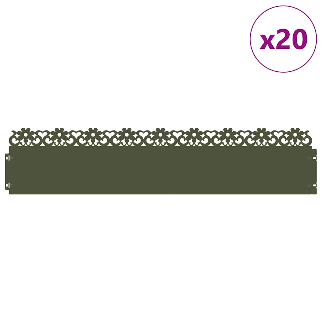 Gazonranden 20 st 103 x 0,05 x 22 cm Staal Olijf Groen