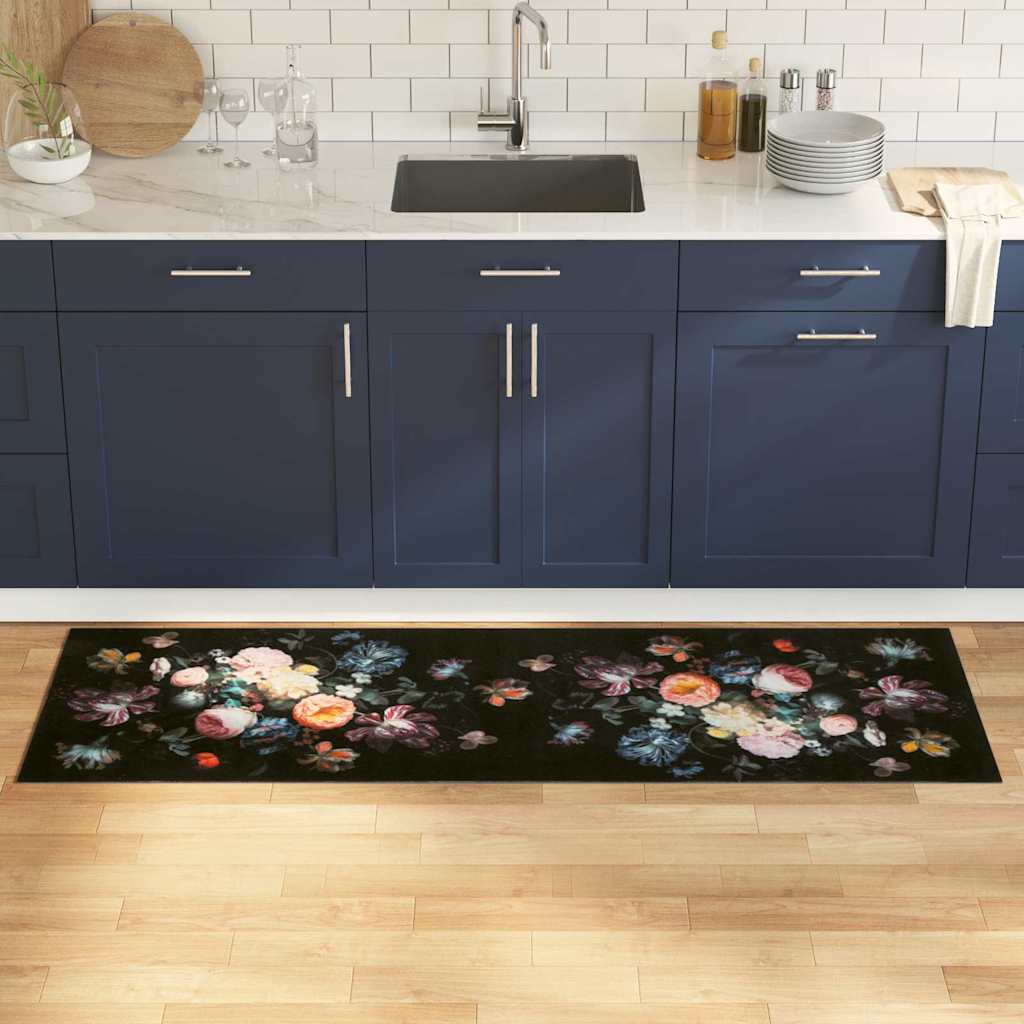 Keuken Vloerkleed Zwart 180 x 60 cm Fluweel