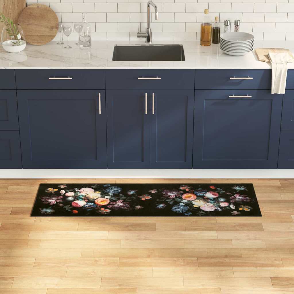 Keuken Vloerkleed Zwart 150 x 45 cm Fluweel