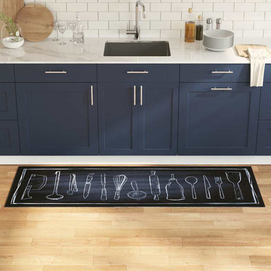 Keuken Vloerkleed Zwart 180 x 60 cm Fluweel