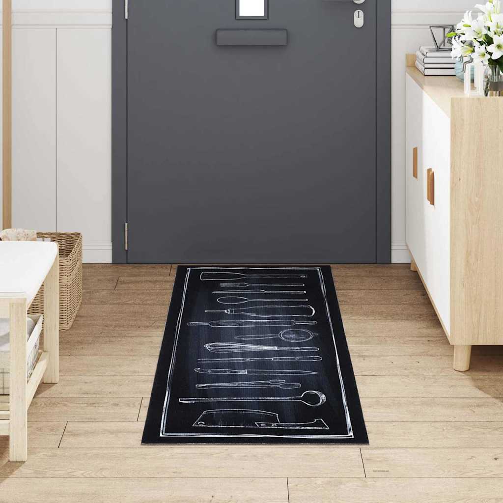 Keuken Vloerkleed Zwart 180 x 60 cm Fluweel