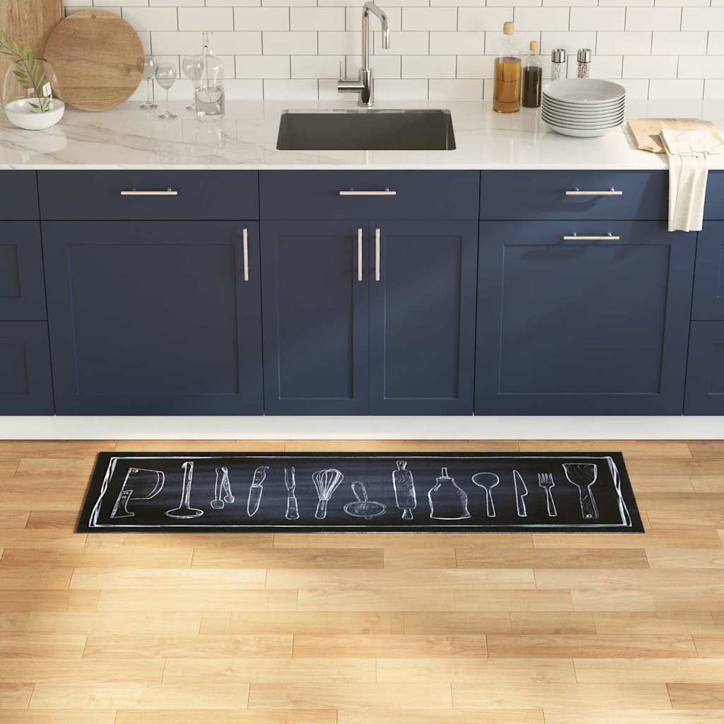 Keuken Vloerkleed Zwart 150 x 45 cm Fluweel