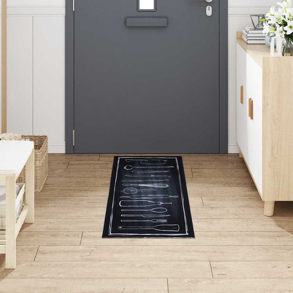 Keuken Vloerkleed Zwart 150 x 45 cm Fluweel