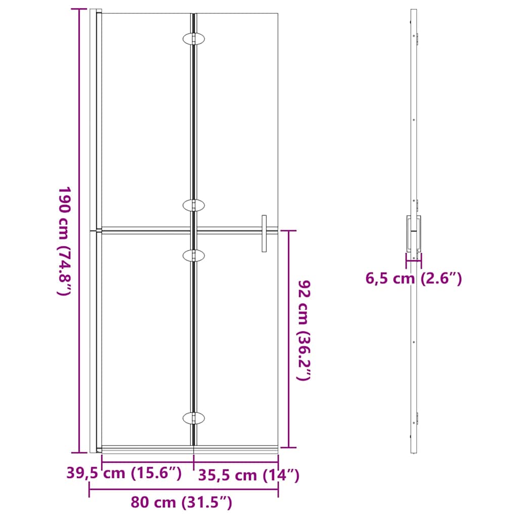 Inloopdouchewand Zwart 80 x 6,5 x 190 cm