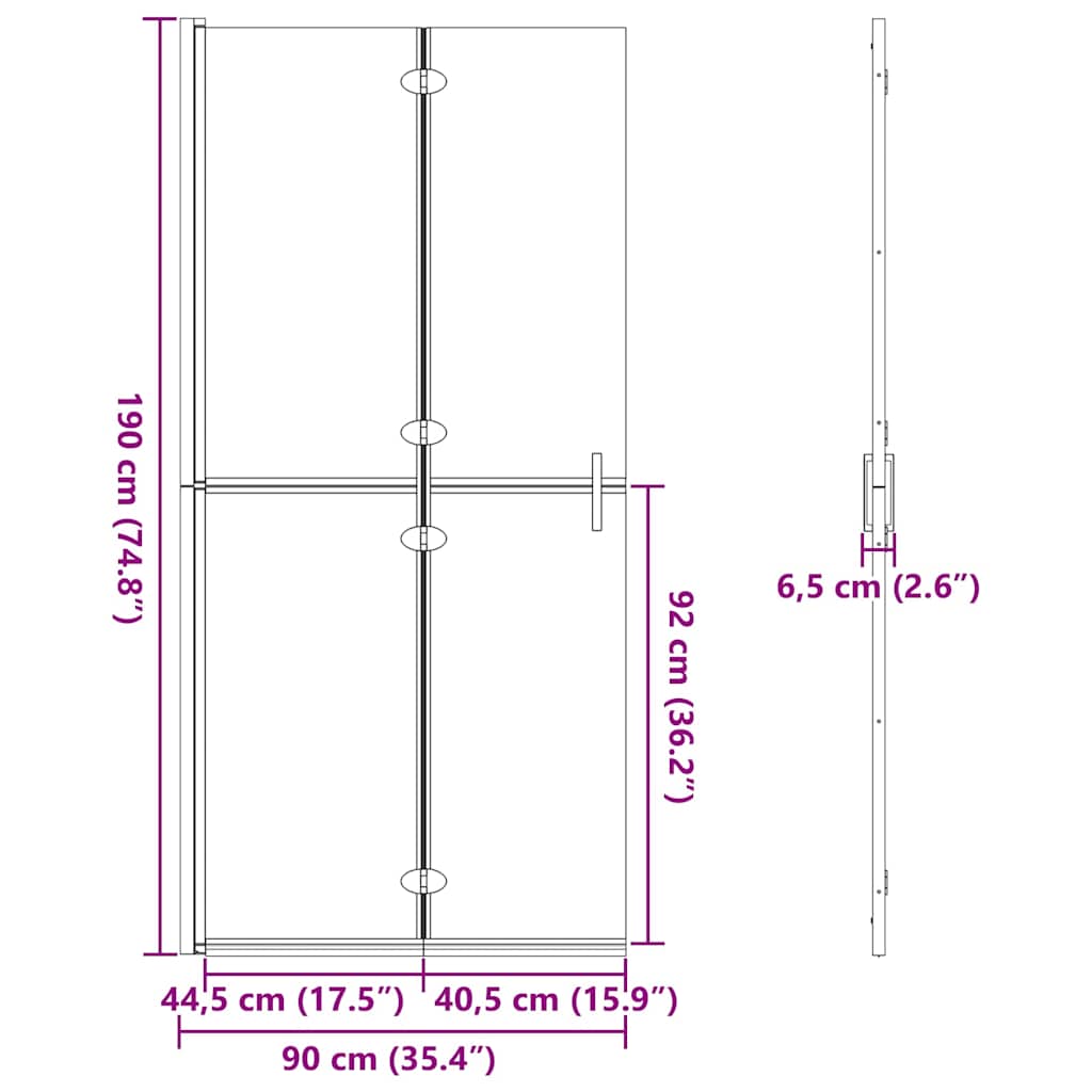 Inloopdouchewand Zwart 90 x 6.5 x 190 cm
