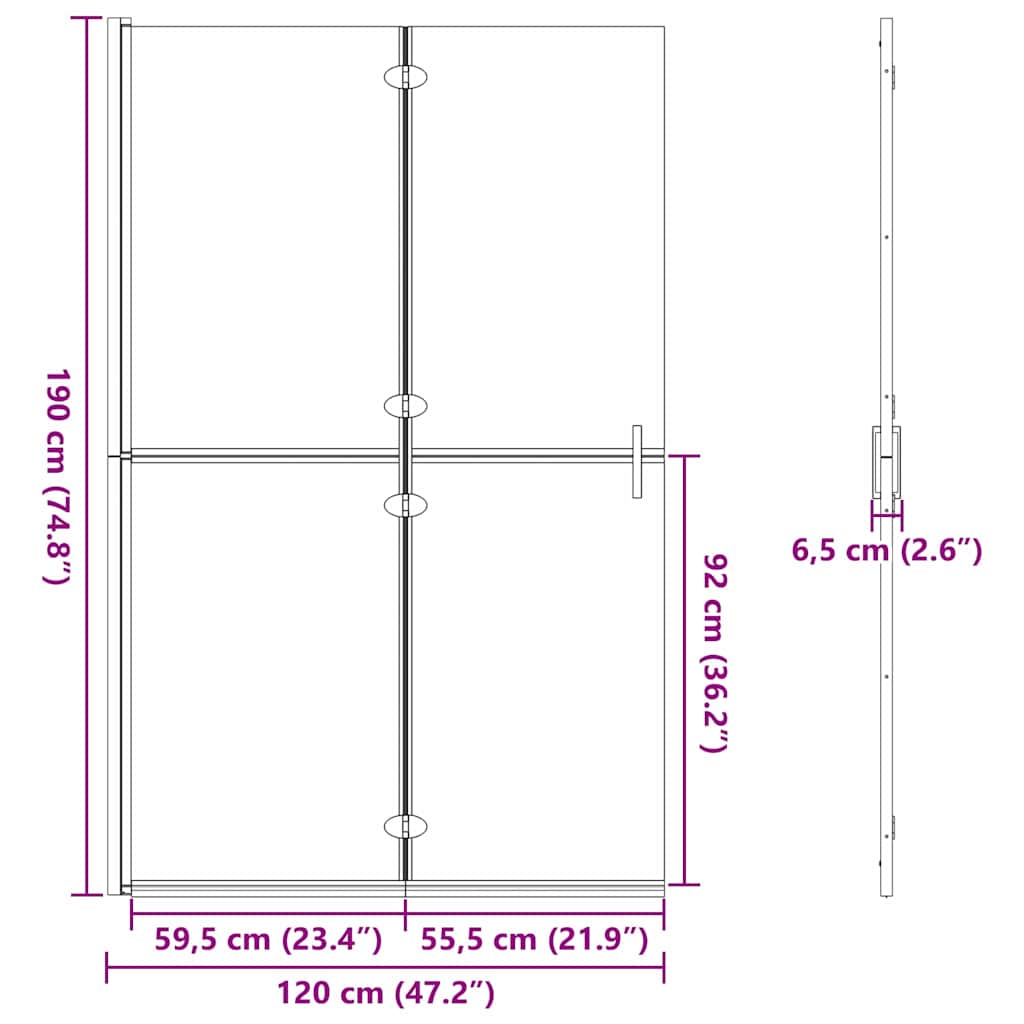 Inloopdouchewand Zwart 120 x 6,5 x 190 cm