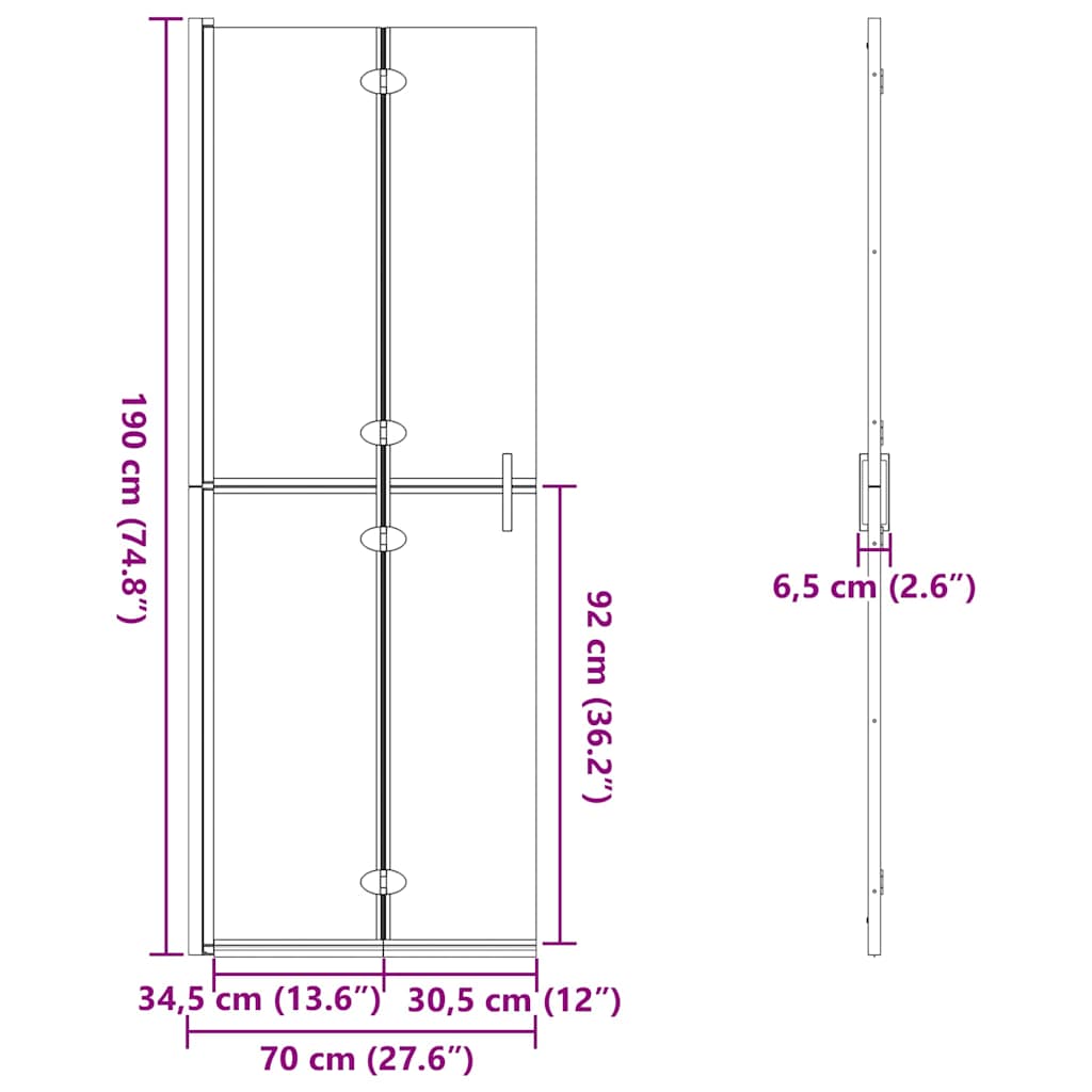 Inloopdouchewand Goud 70 x 6,5 x 190 cm