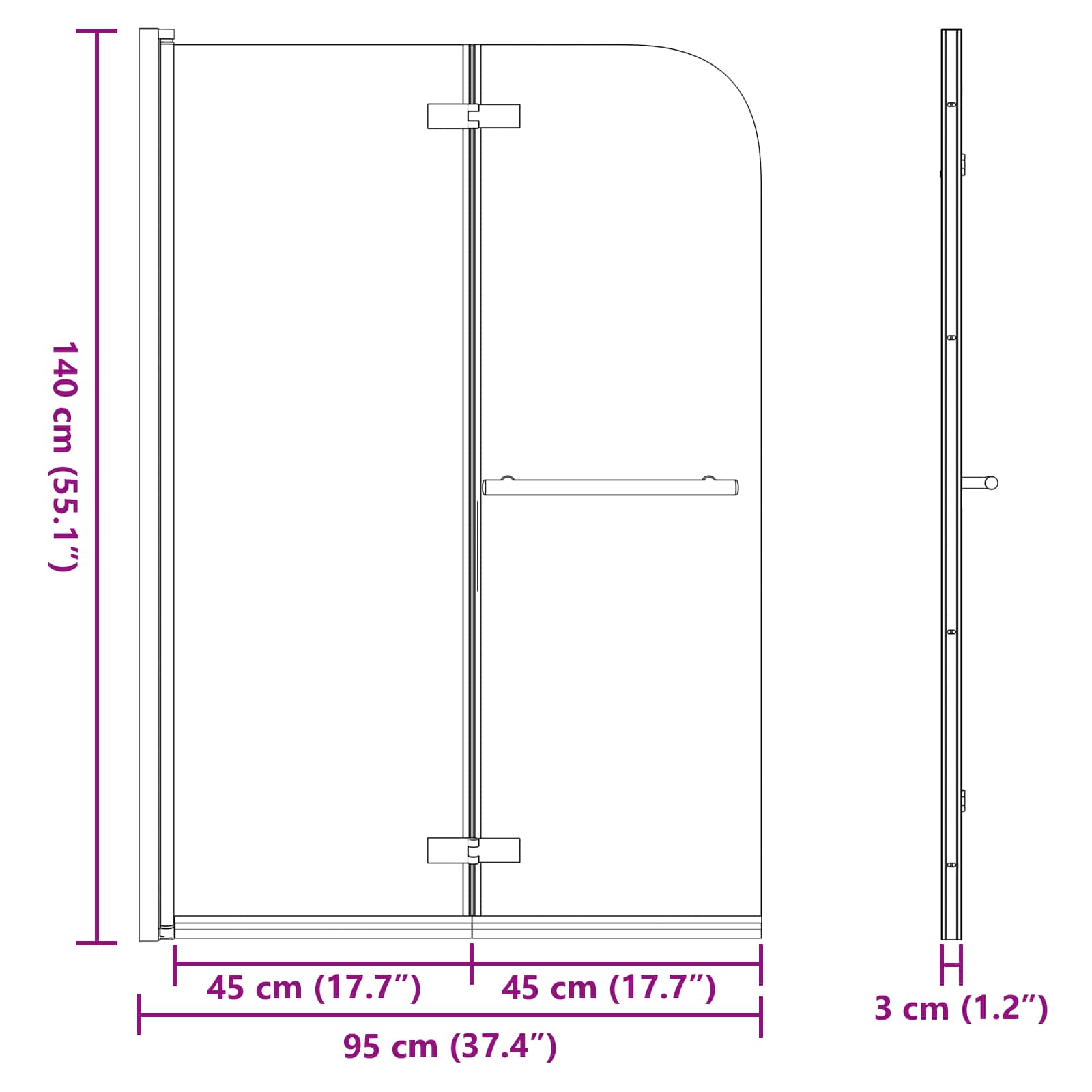 Douche Omhulsel Goud 95 x 140 cm ESG-glas en aluminium