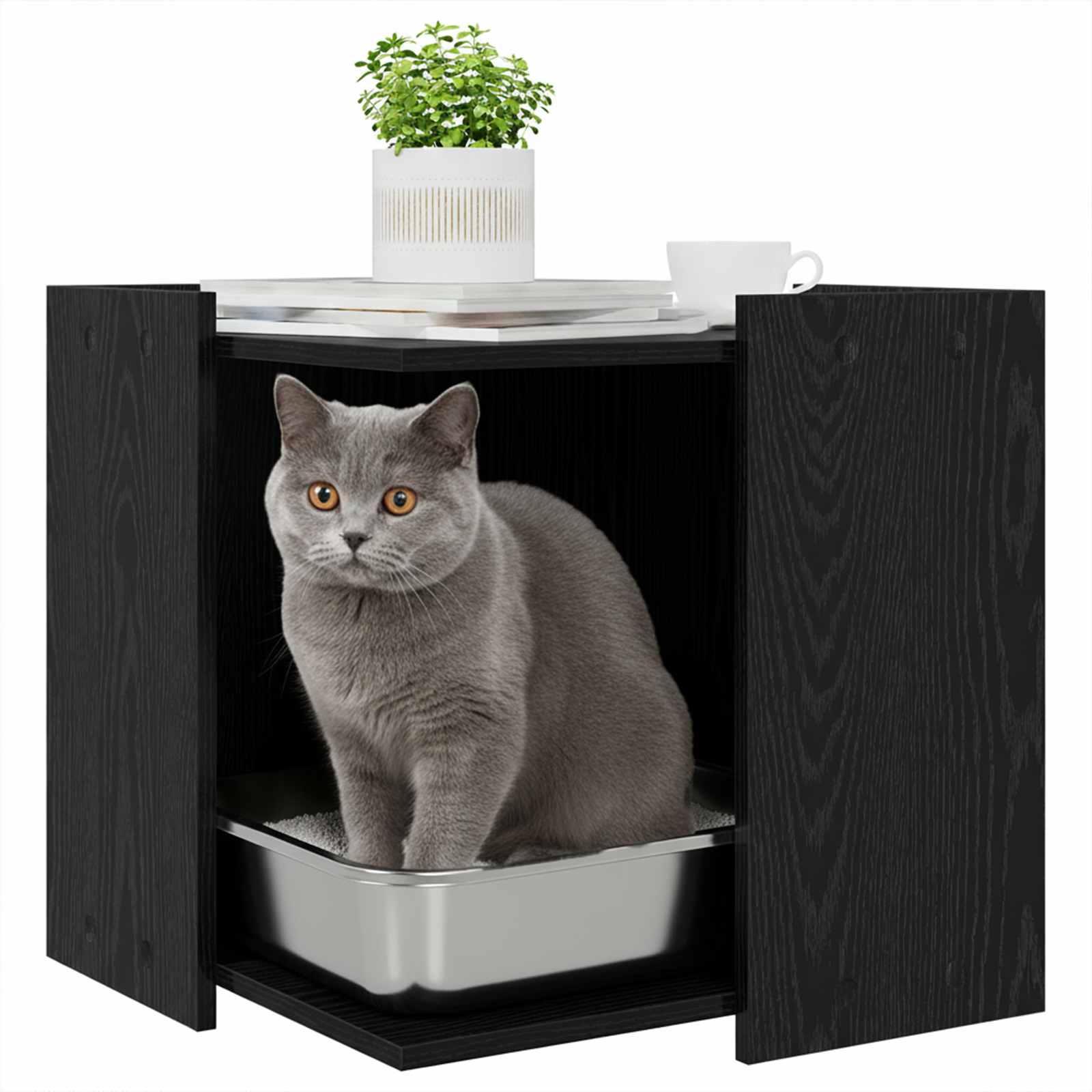 Kattenbak Omheining Zwart eiken 53 x 53 x 51 cm Bewerkt hout