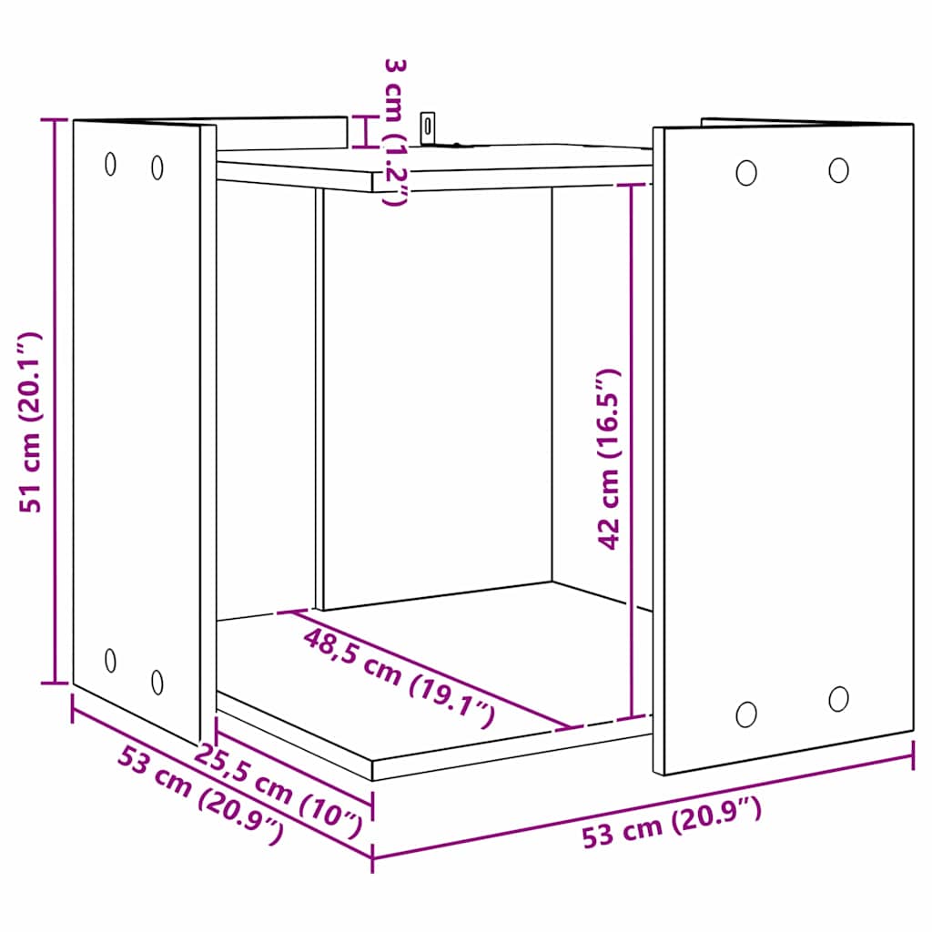 Kattenbak Omheining Zwart eiken 53 x 53 x 51 cm Bewerkt hout