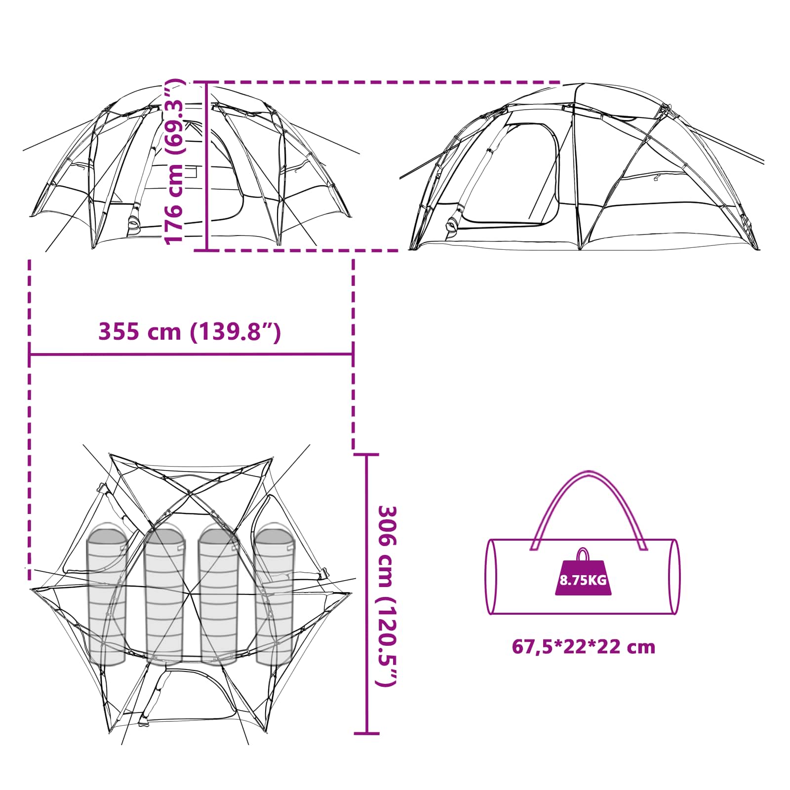 Koepeltent met Verwijderbare Regenkap Blauw 4-persoons